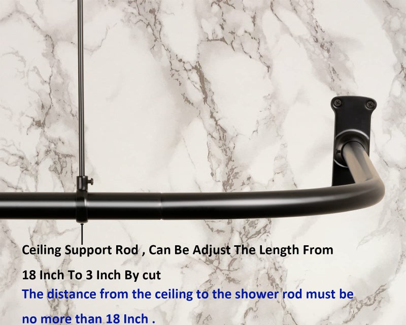 Artiwell L Shaped Shower Curtain Rod, Bathroom Bathtub Corner Shower Curtain Rod with Ceiling Support (MATT BLACK) - Image 3